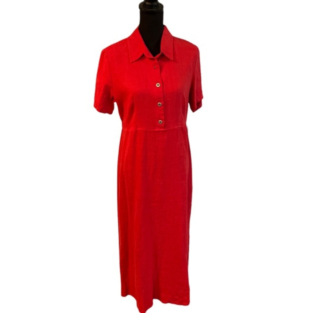 Studio Ease Vintage‎ Women’s 100% Linen Dress Button Front Red Size 12 NWT/NEW
